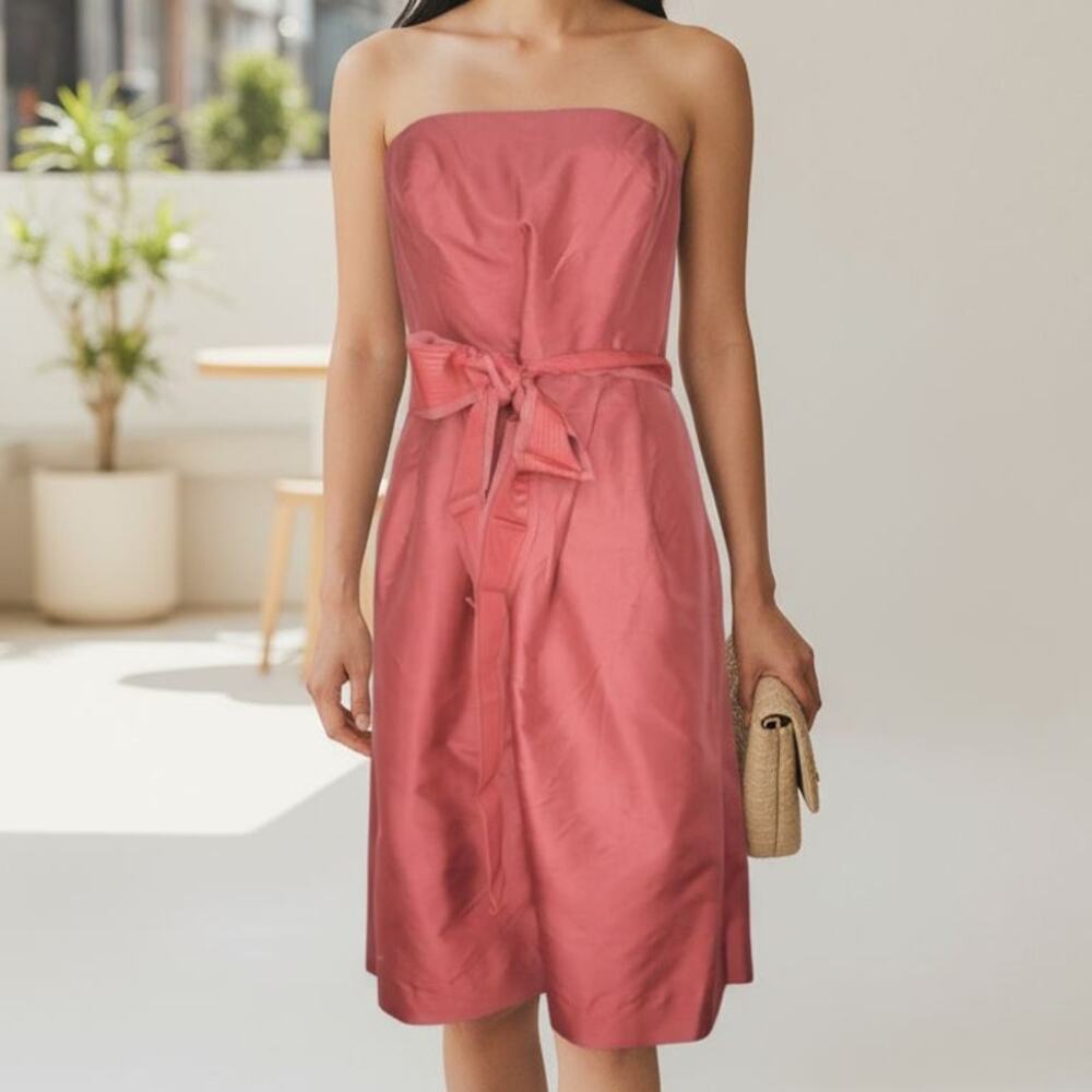 Ann Taylor Salmon 100% Silk Taffeta Strapless/Strap Fit & Flare Dress NWT Sz 12